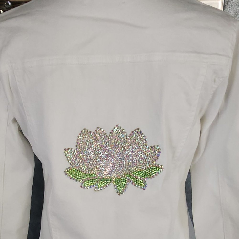 Swarovski Crystal Lotus Flower White Denim Jacket